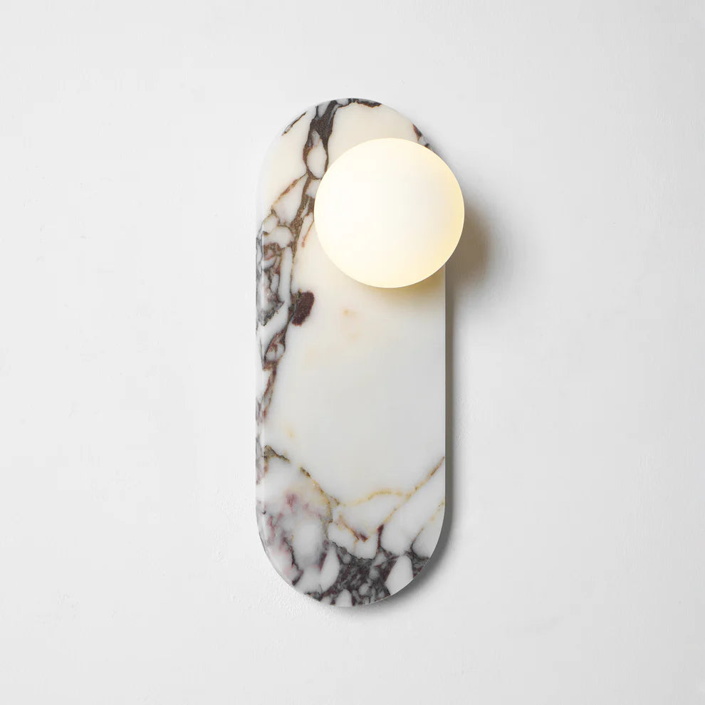 Aria Marble Wall Lamp — Modular Stone Sconce with Opaline Glass Globes