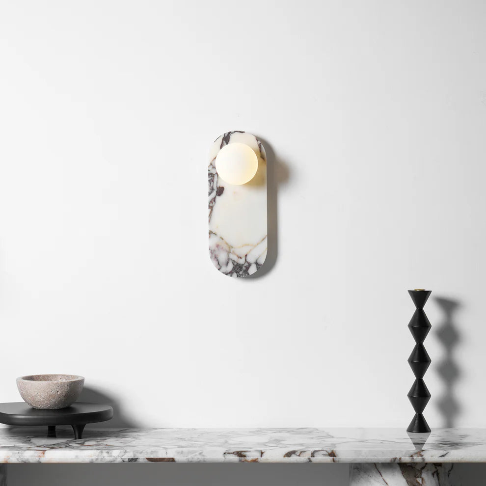 Aria Marble Wall Lamp — Modular Stone Sconce with Opaline Glass Globes