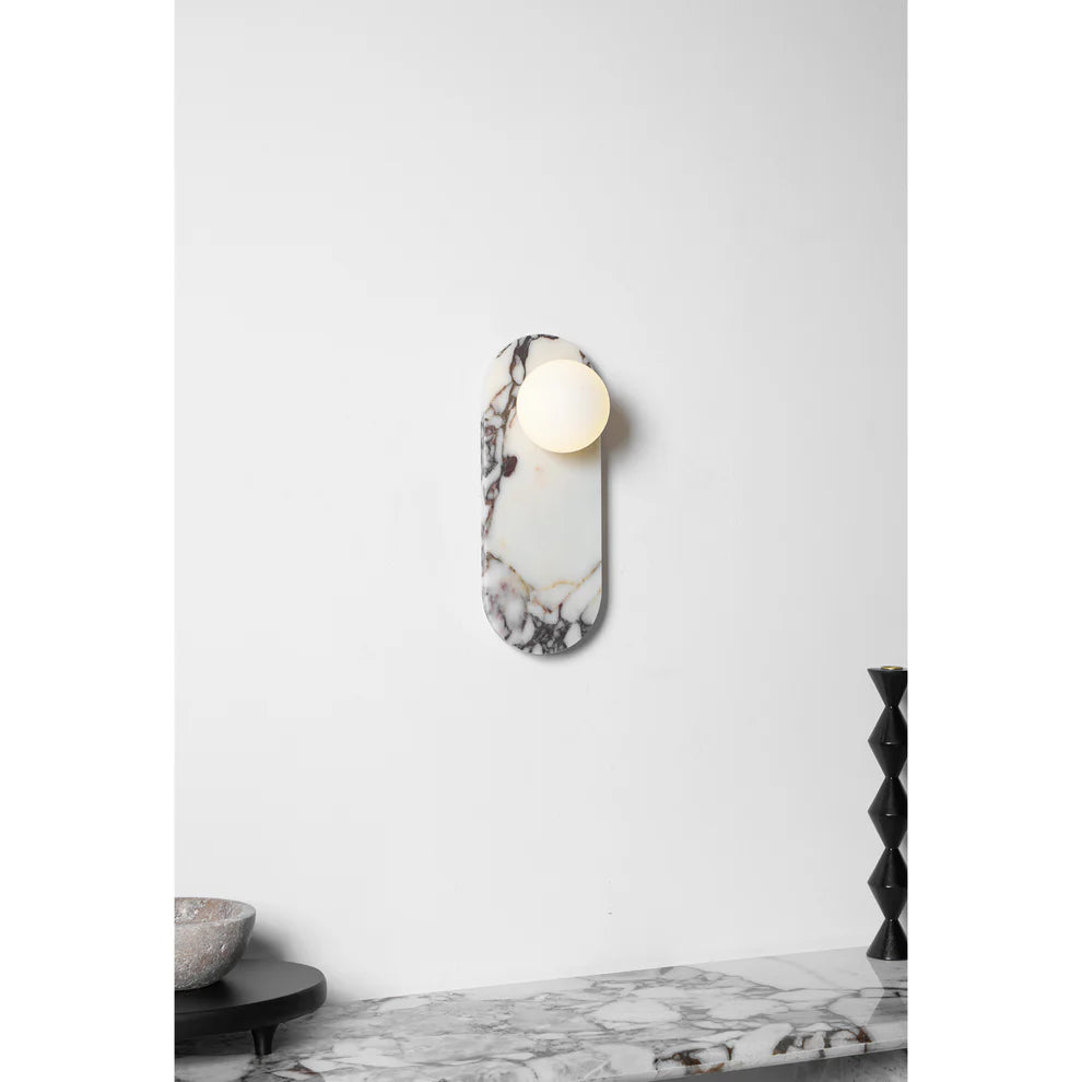 Aria Marble Wall Lamp — Modular Stone Sconce with Opaline Glass Globes
