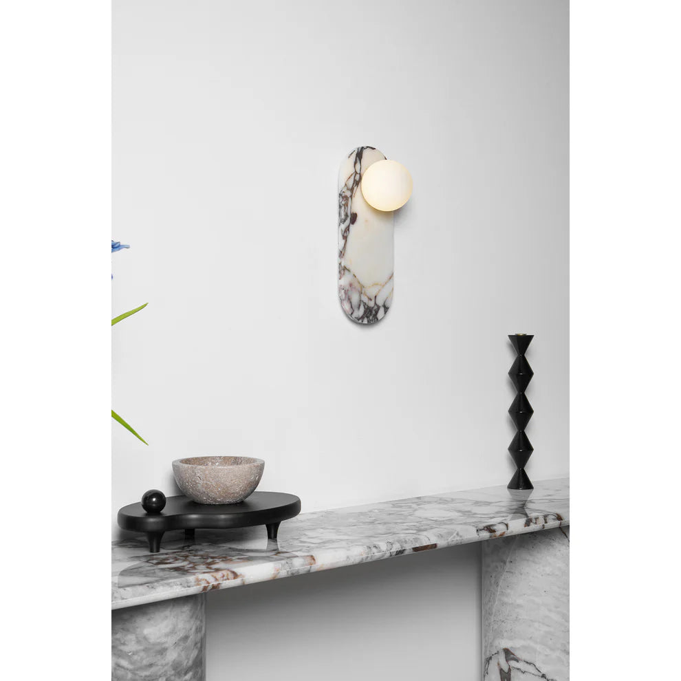 Aria Marble Wall Lamp — Modular Stone Sconce with Opaline Glass Globes