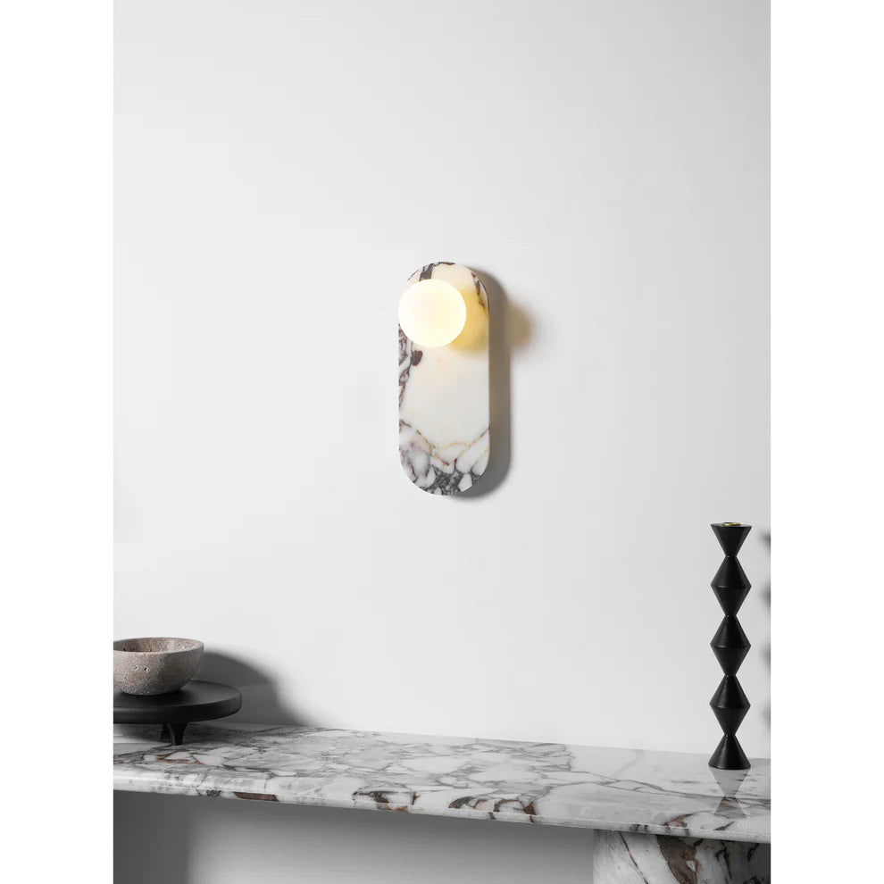 Aria Marble Wall Lamp — Modular Stone Sconce with Opaline Glass Globes