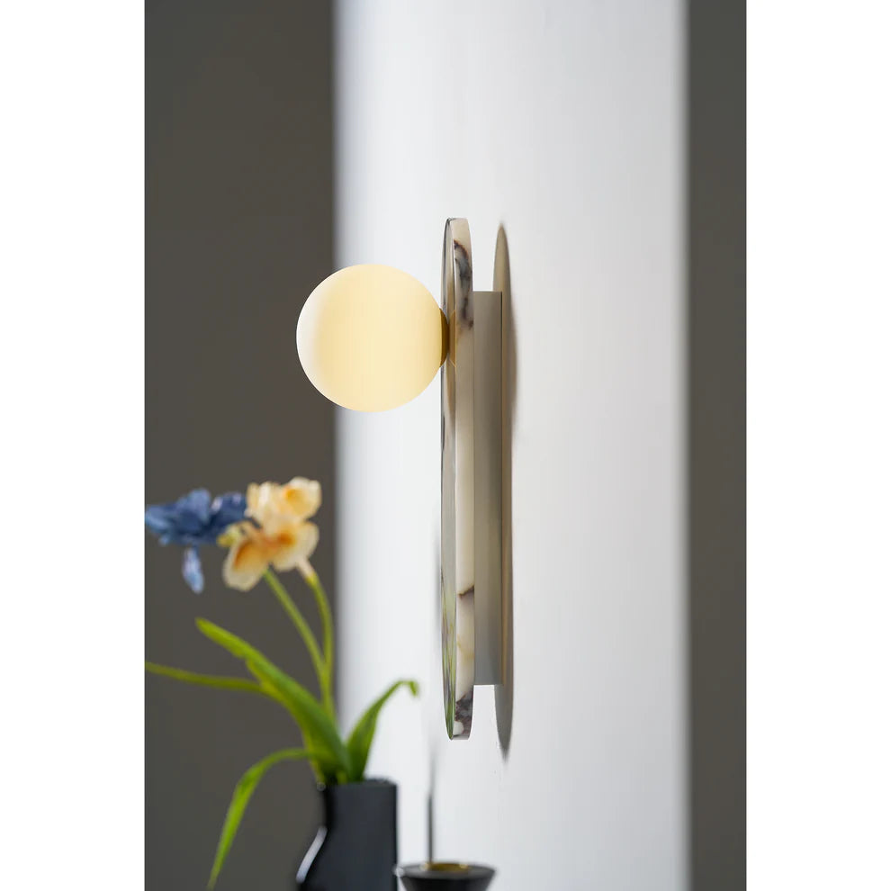 Aria Marble Wall Lamp — Modular Stone Sconce with Opaline Glass Globes