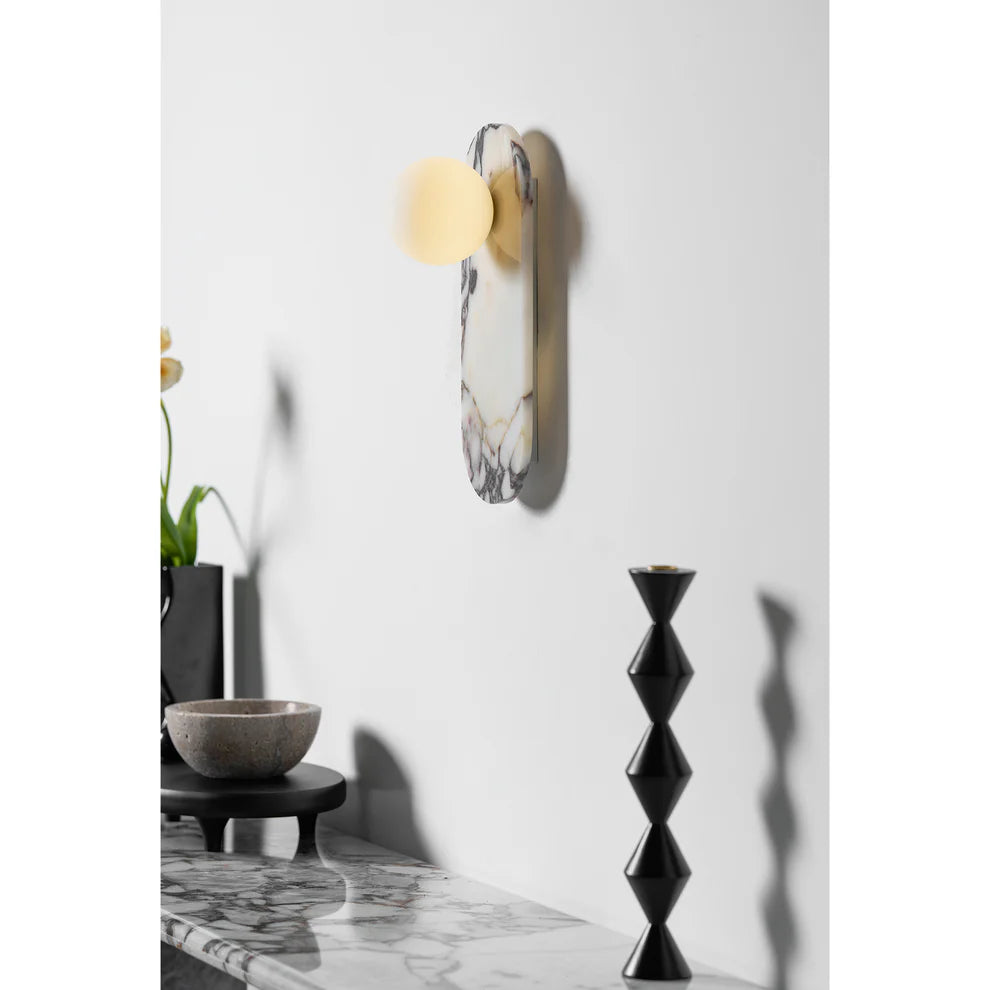 Aria Marble Wall Lamp — Modular Stone Sconce with Opaline Glass Globes