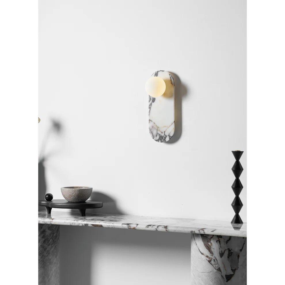 Aria Marble Wall Lamp — Modular Stone Sconce with Opaline Glass Globes