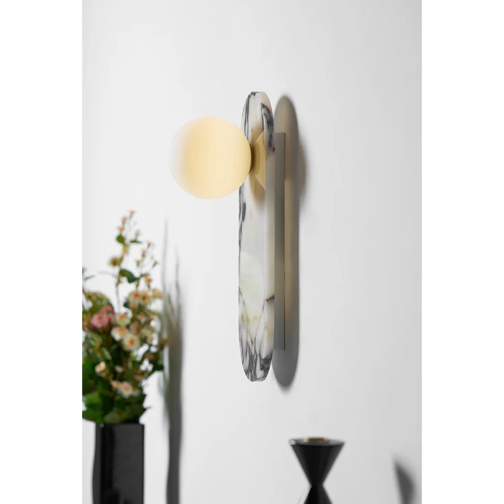 Aria Marble Wall Lamp — Modular Stone Sconce with Opaline Glass Globes