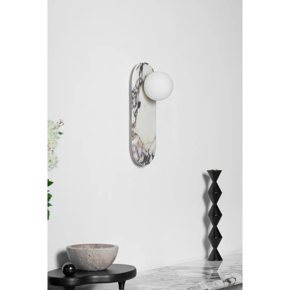 Aria Marble Wall Lamp — Modular Stone Sconce with Opaline Glass Globes