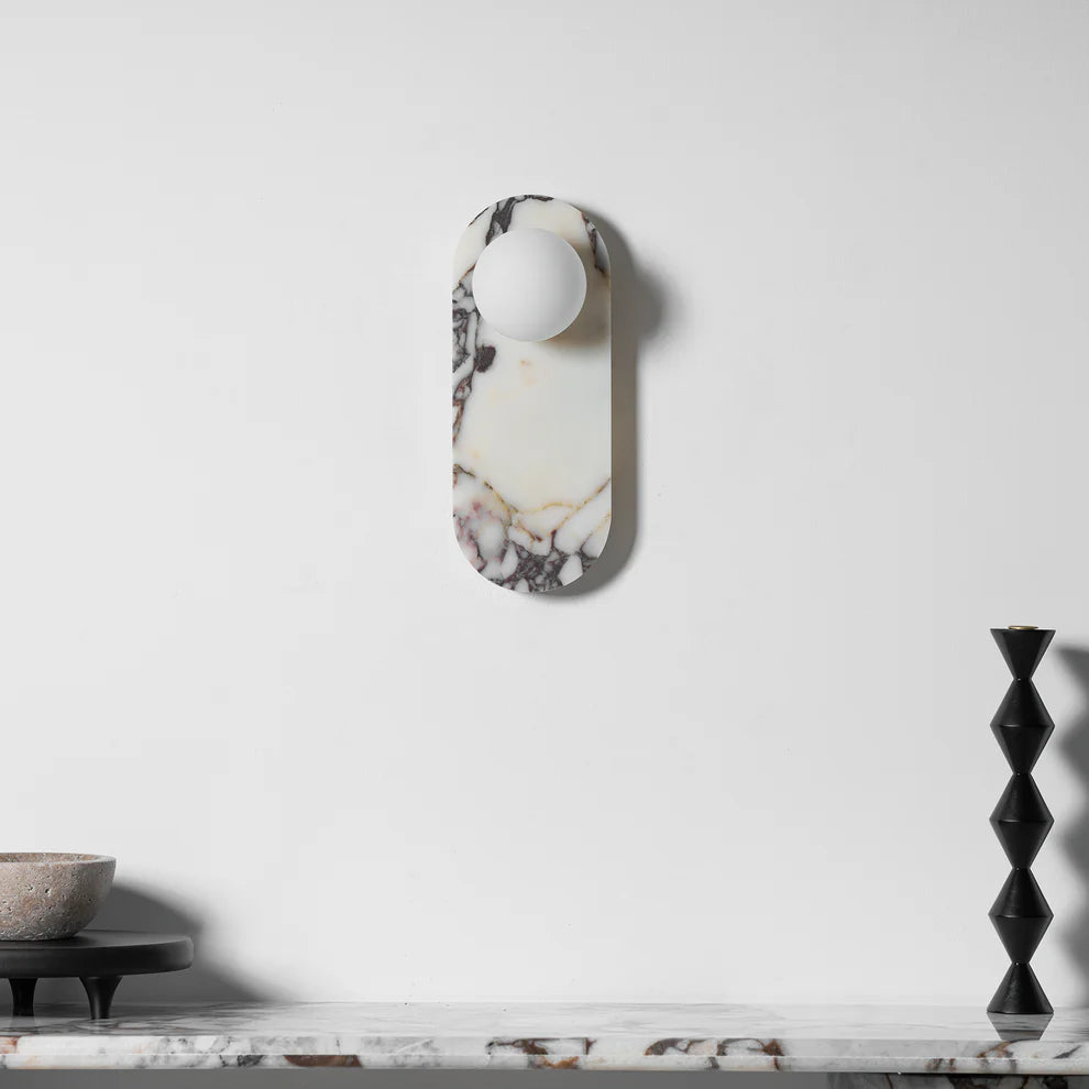 Aria Marble Wall Lamp — Modular Stone Sconce with Opaline Glass Globes