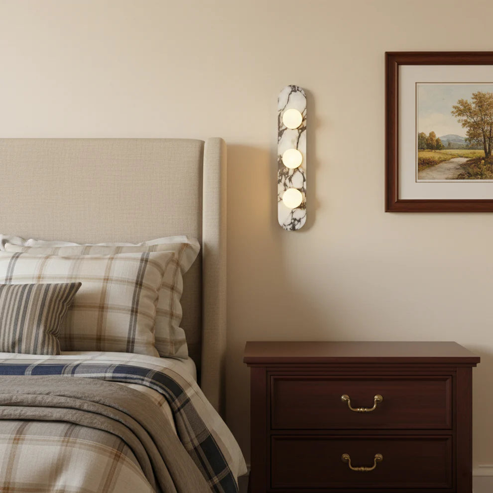 Aria Marble Wall Lamp — Modular Stone Sconce with Opaline Glass Globes