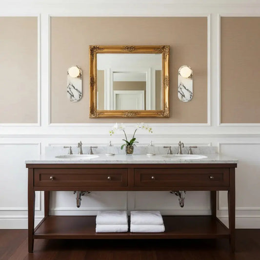 Aria Marble Wall Lamp — Modular Stone Sconce with Opaline Glass Globes Erbstuk