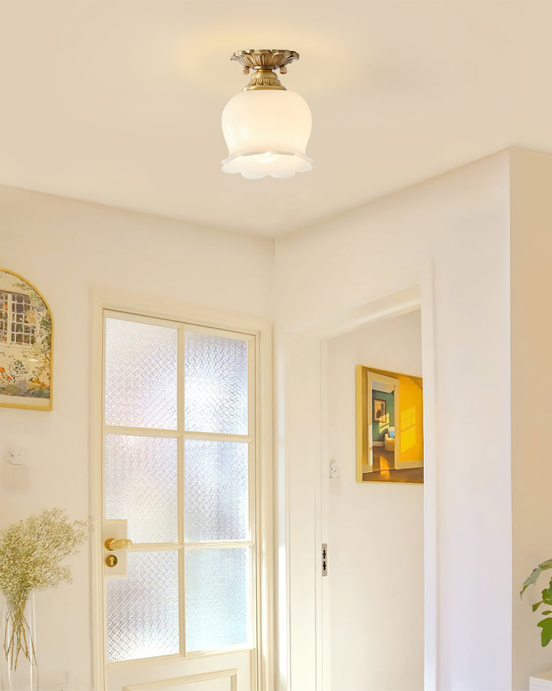 Tulip Brass Mini Flush Mount Ceiling Light