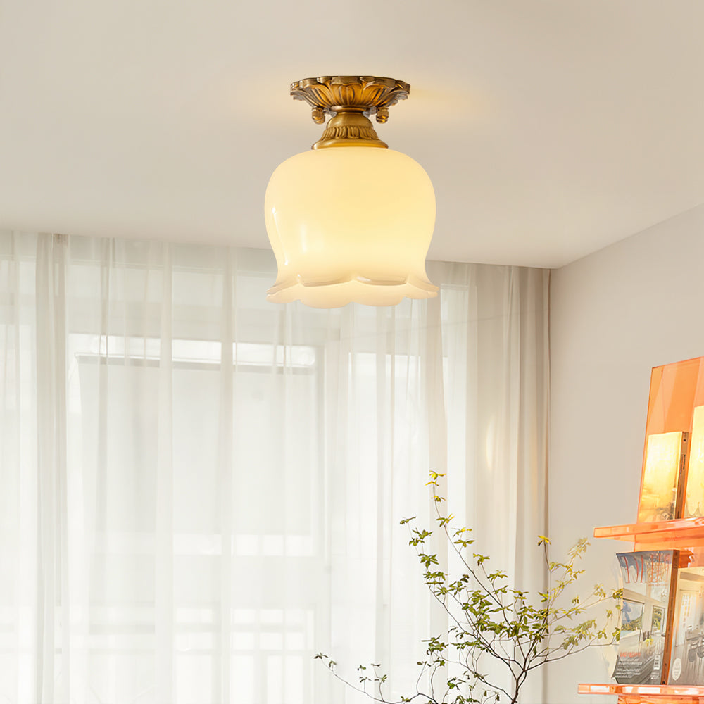 Tulip Brass Mini Flush Mount Ceiling Light