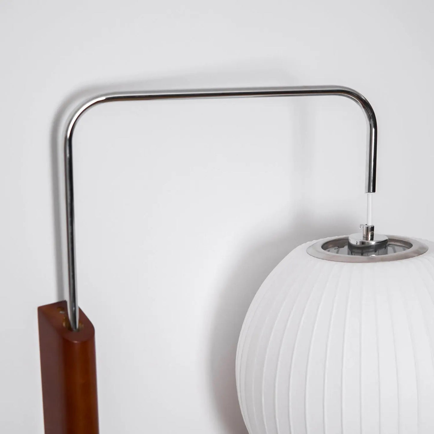 Silk Shade Flying Saucer Wall Sconce — Mid-Century Modern LED Wall Lamp with Swing Arm for Bedroom, Living Room, Study and Reading Nook, Walnut and Chrome Accent Erbstuk
