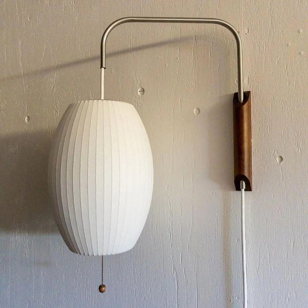 Silk Shade Flying Saucer Wall Sconce — Mid-Century Modern LED Wall Lamp with Swing Arm for Bedroom, Living Room, Study and Reading Nook, Walnut and Chrome Accent Erbstuk