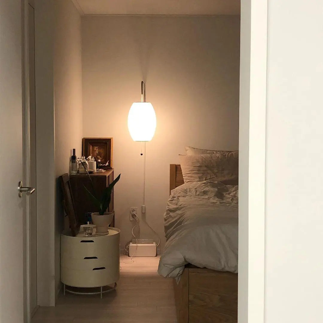 Silk Shade Flying Saucer Wall Sconce — Mid-Century Modern LED Wall Lamp with Swing Arm for Bedroom, Living Room, Study and Reading Nook, Walnut and Chrome Accent Erbstuk