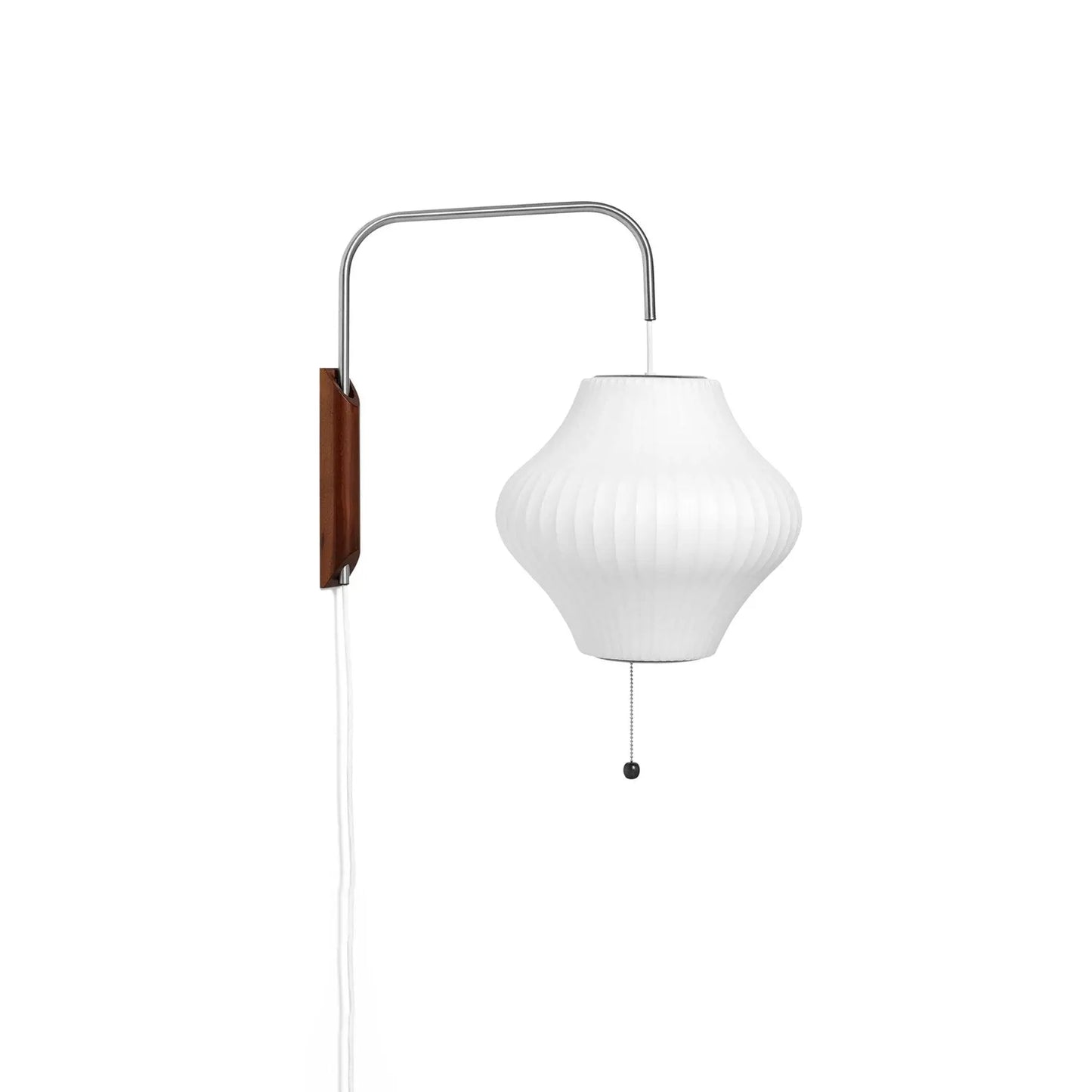 Silk Shade Flying Saucer Wall Sconce — Mid-Century Modern LED Wall Lamp with Swing Arm for Bedroom, Living Room, Study and Reading Nook, Walnut and Chrome Accent Erbstuk