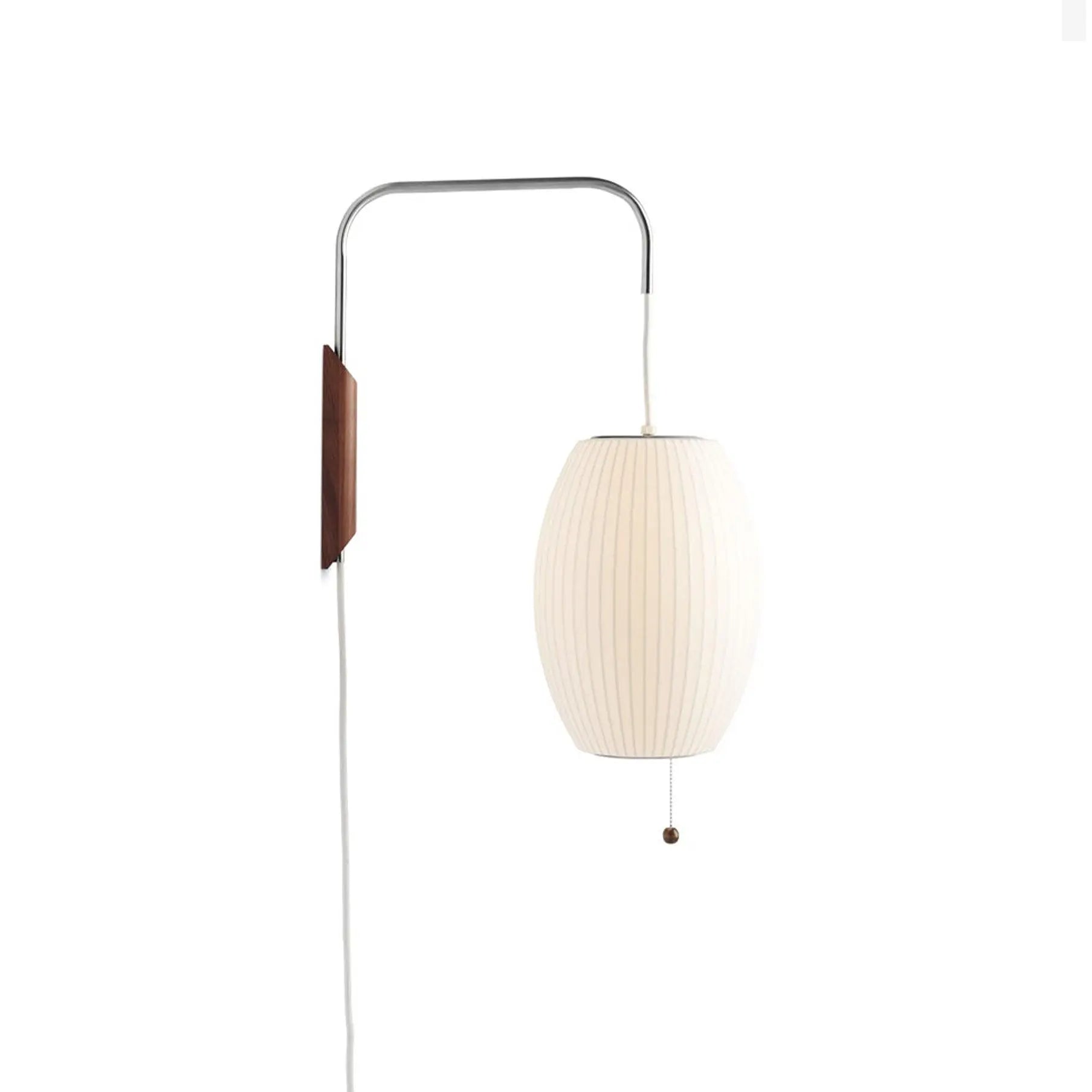 Silk Shade Flying Saucer Wall Sconce — Mid-Century Modern LED Wall Lamp with Swing Arm for Bedroom, Living Room, Study and Reading Nook, Walnut and Chrome Accent Erbstuk