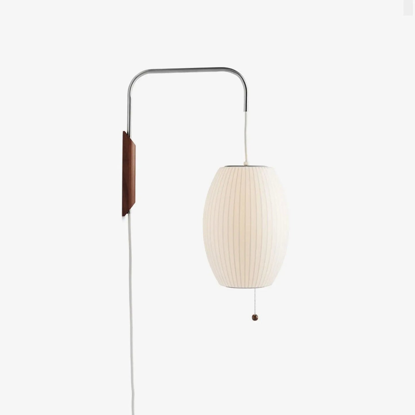 Silk Shade Flying Saucer Wall Sconce — Mid-Century Modern LED Wall Lamp with Swing Arm for Bedroom, Living Room, Study and Reading Nook, Walnut and Chrome Accent Erbstuk