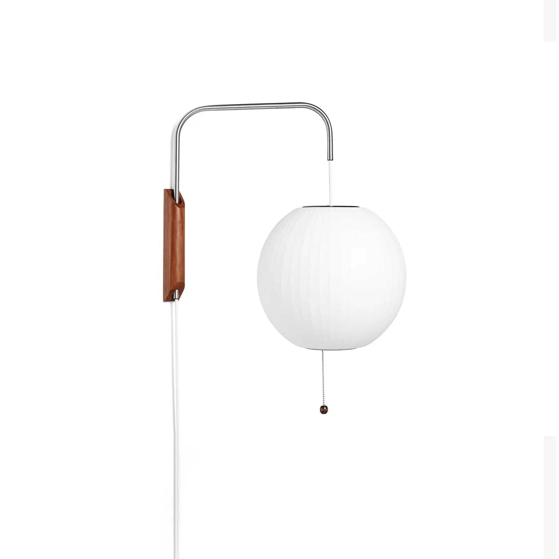 Silk Shade Flying Saucer Wall Sconce — Mid-Century Modern LED Wall Lamp with Swing Arm for Bedroom, Living Room, Study and Reading Nook, Walnut and Chrome Accent Erbstuk