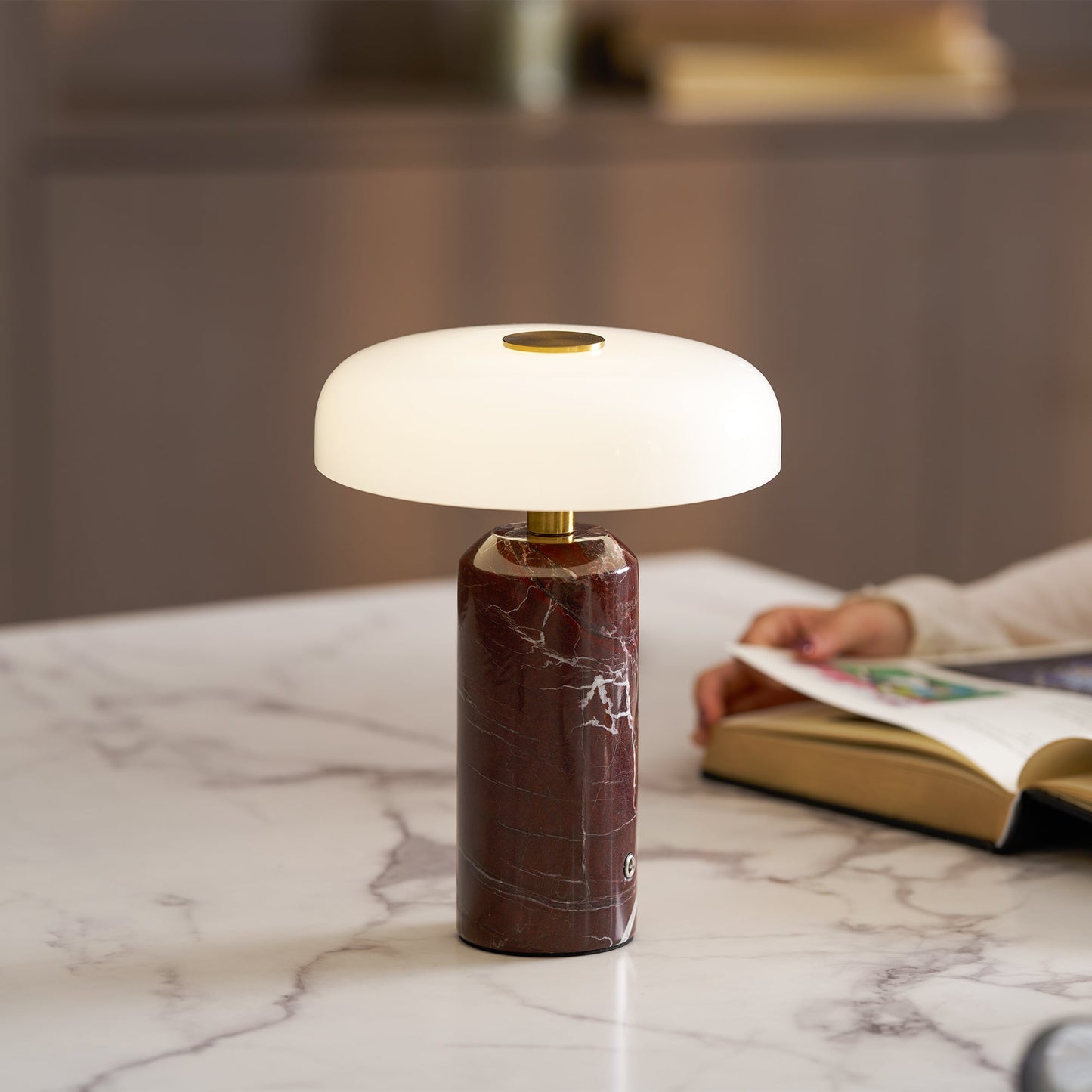 Marble and Glass Cordless Table Lamp
