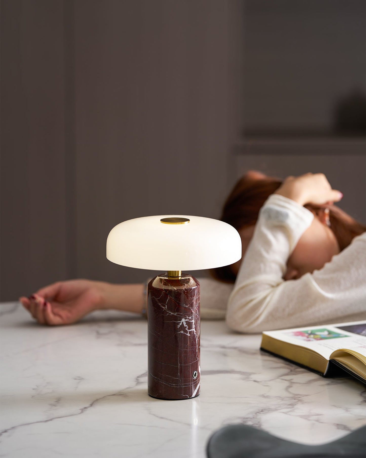 Marble and Glass Cordless Table Lamp
