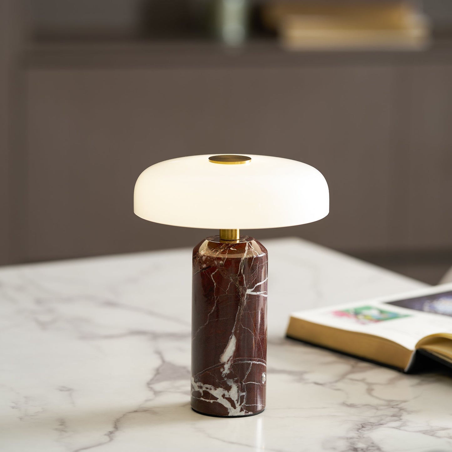 Marble and Glass Cordless Table Lamp