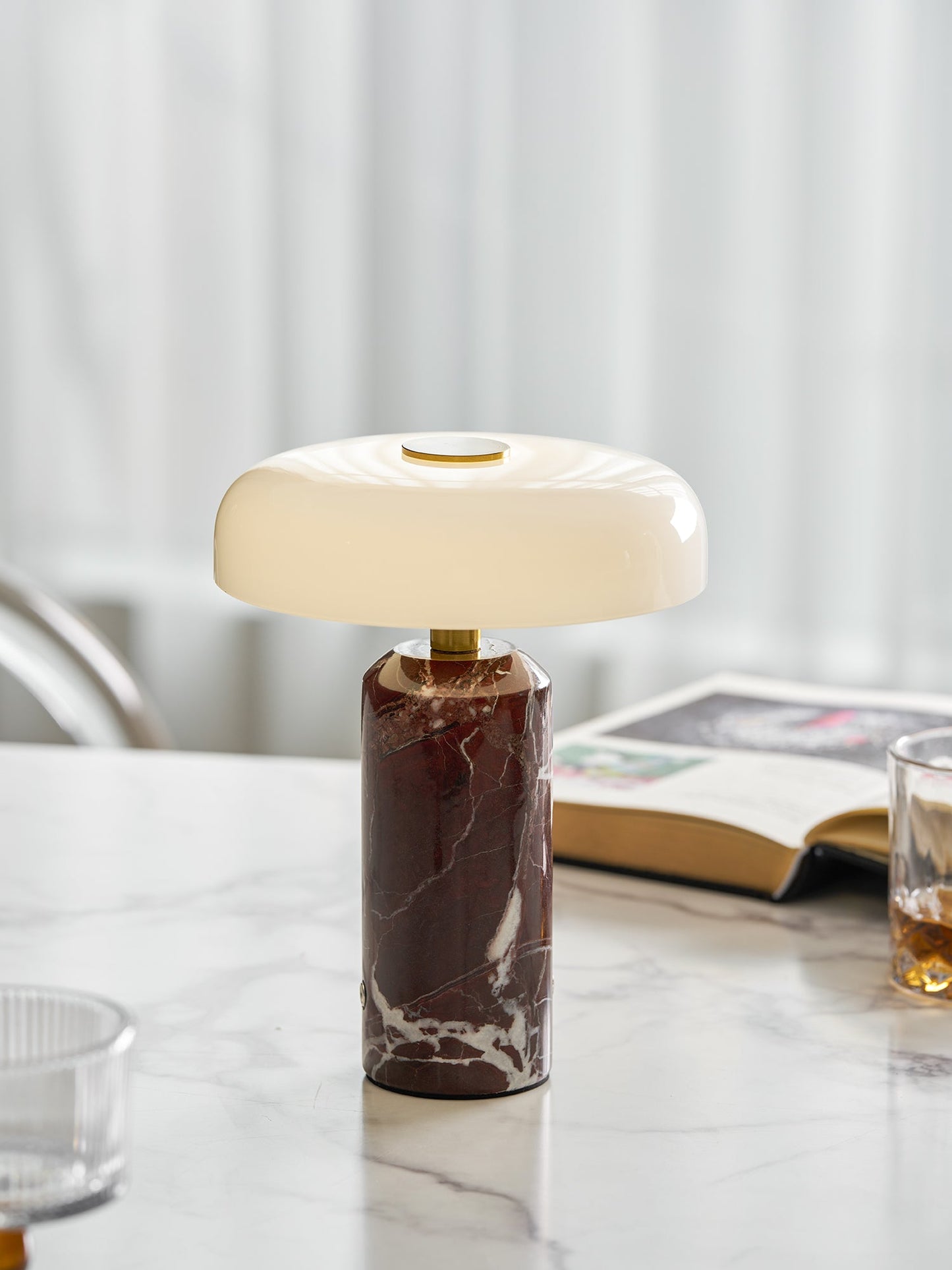 Marble and Glass Cordless Table Lamp