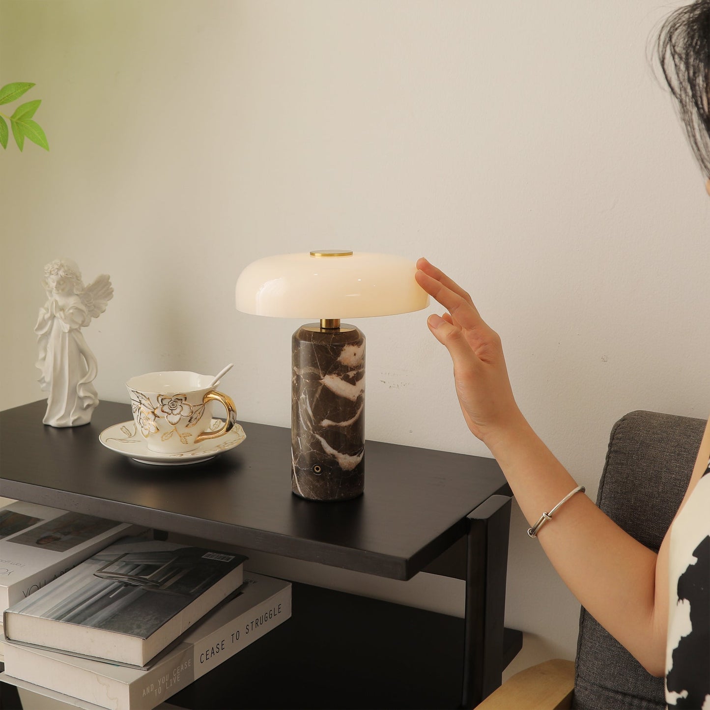 Marble and Glass Cordless Table Lamp