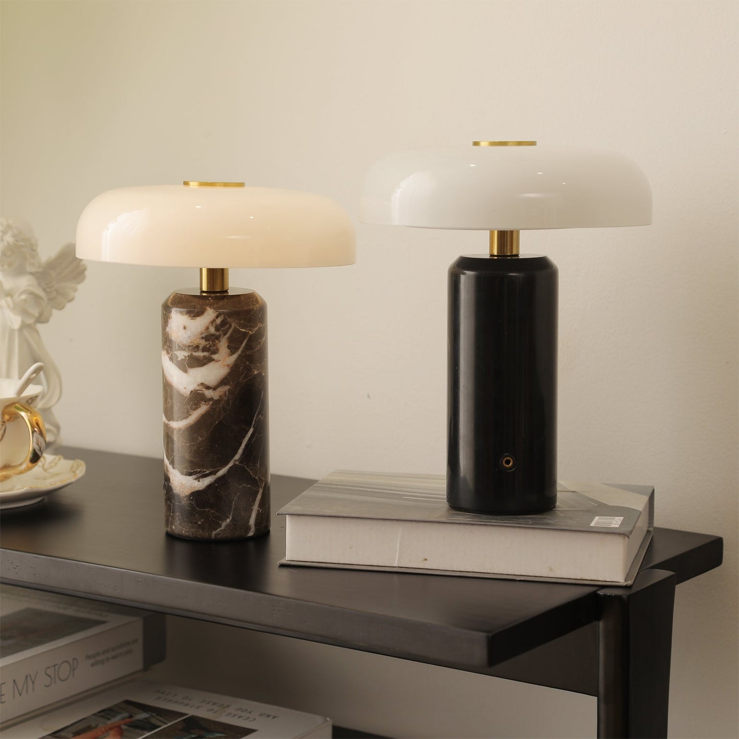 Marble and Glass Cordless Table Lamp