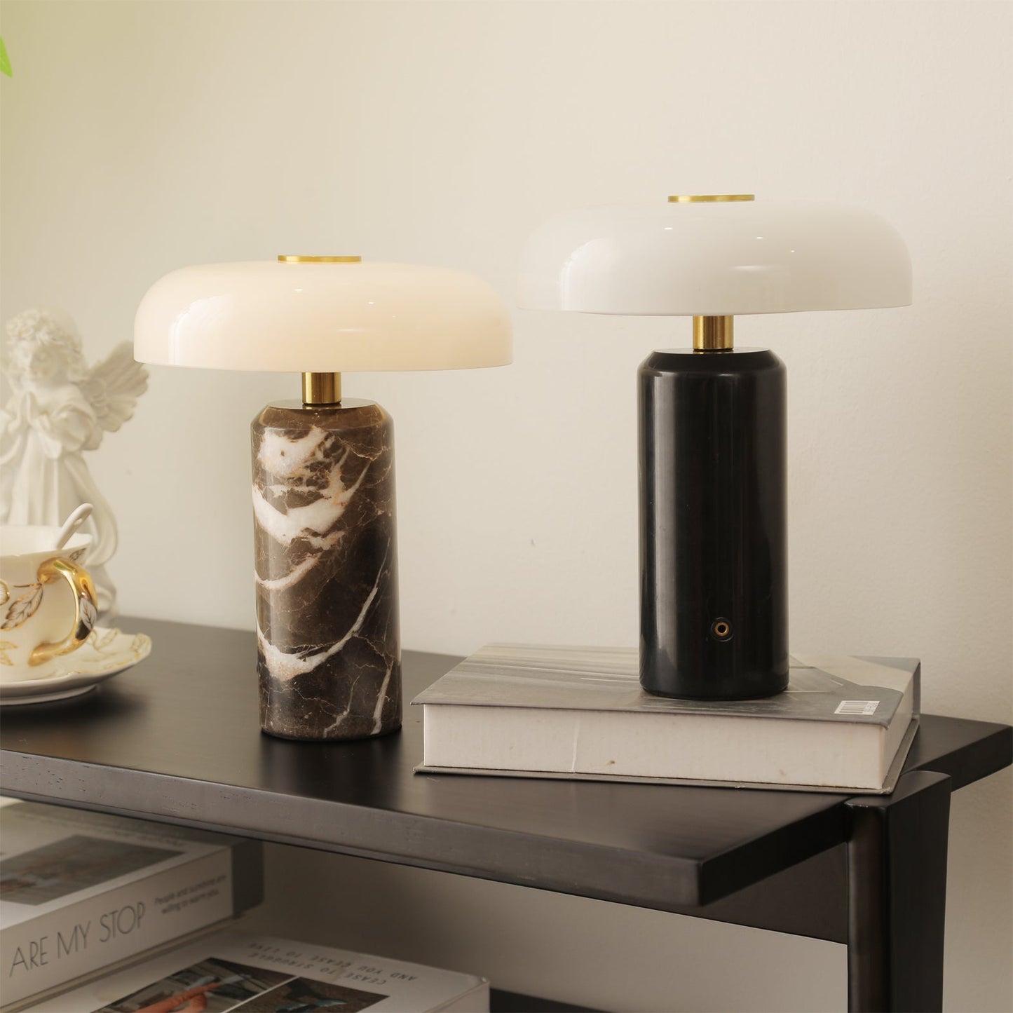 Marble and Glass Cordless Table Lamp