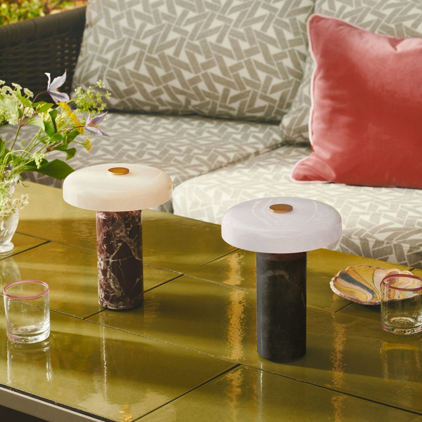 Marble and Glass Cordless Table Lamp