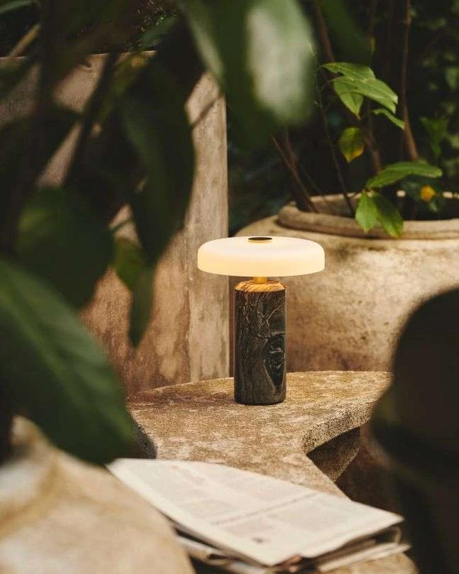 Marble and Glass Cordless Table Lamp