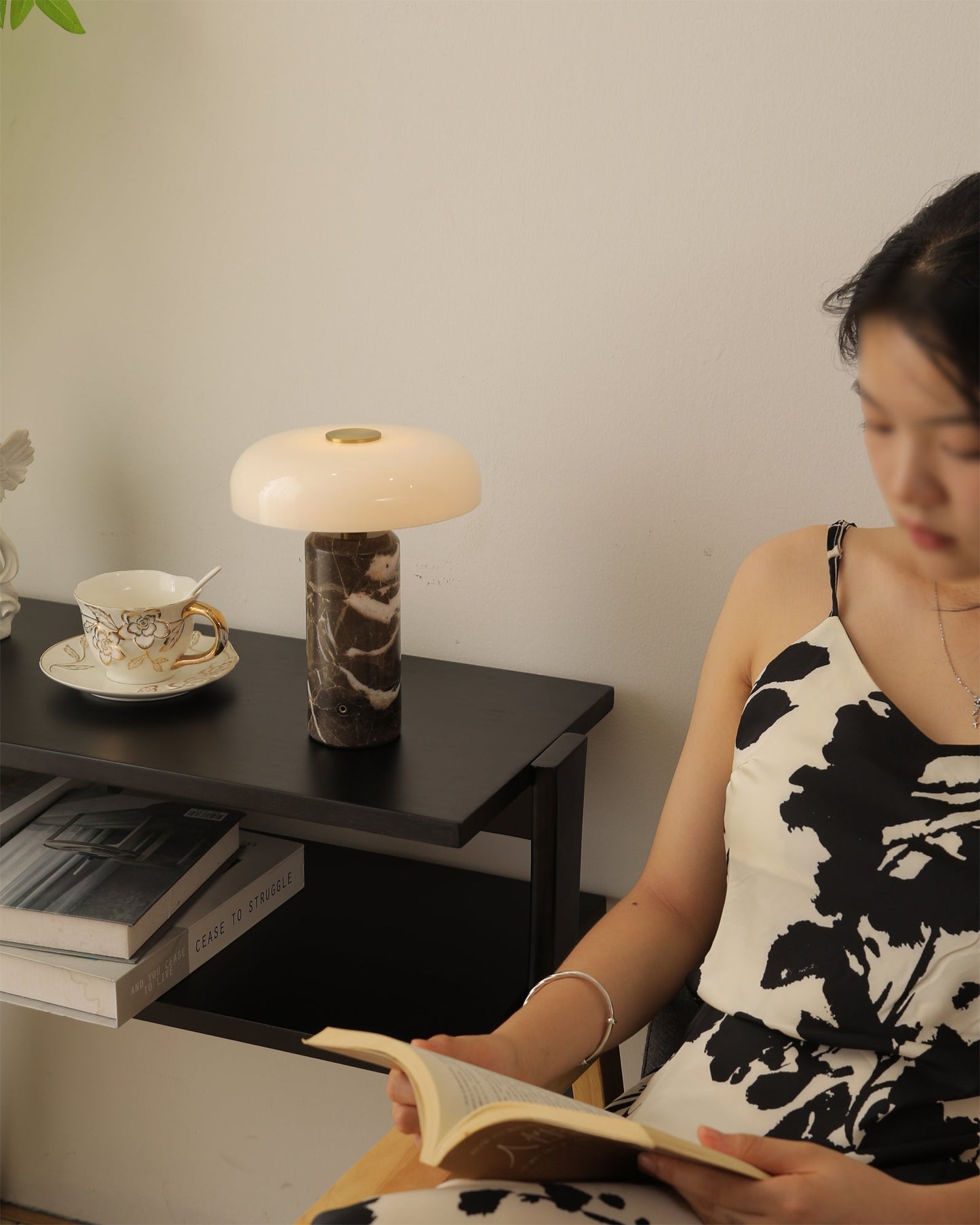 Marble and Glass Cordless Table Lamp
