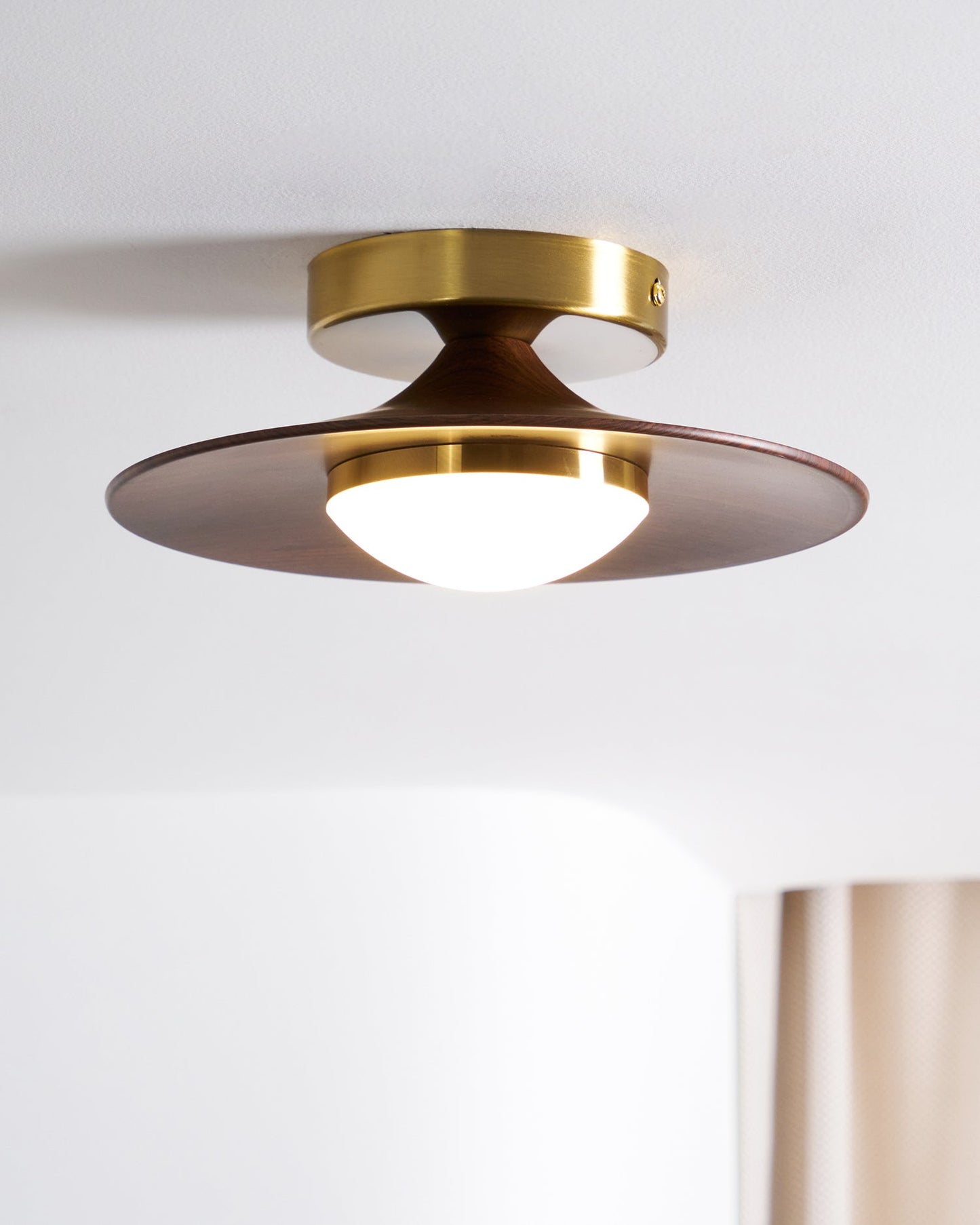 Compact Disc Flush Mount Ceiling Light — Metal & Wood Tone