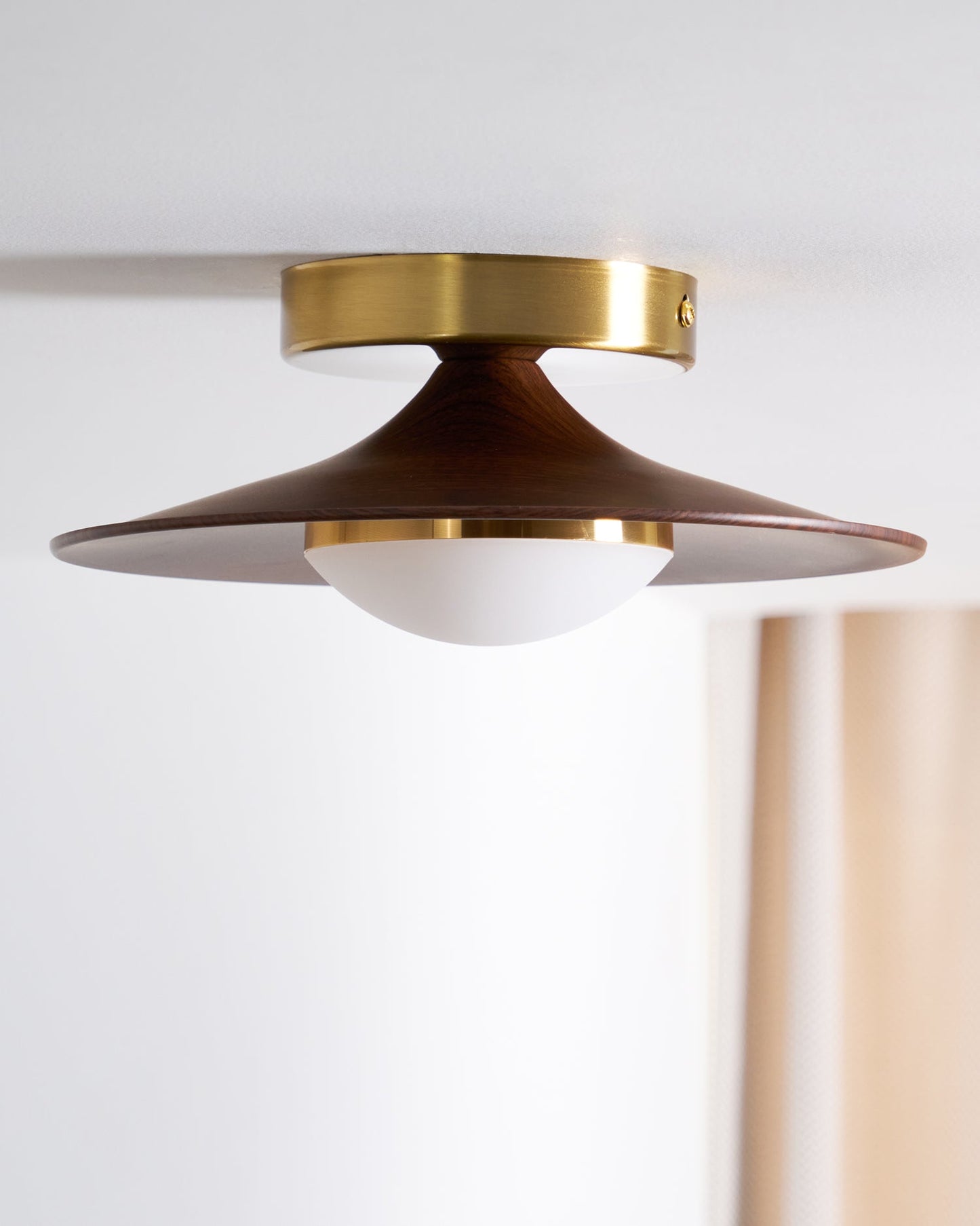 Compact Disc Flush Mount Ceiling Light — Metal & Wood Tone