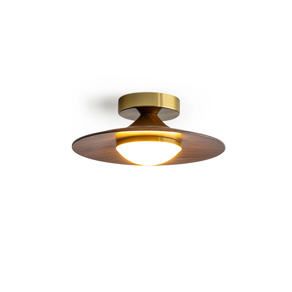 Compact Disc Flush Mount Ceiling Light — Metal & Wood Tone