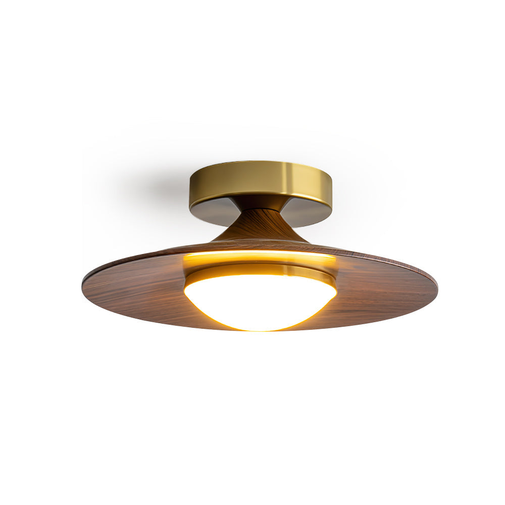 Compact Disc Flush Mount Ceiling Light — Metal & Wood Tone