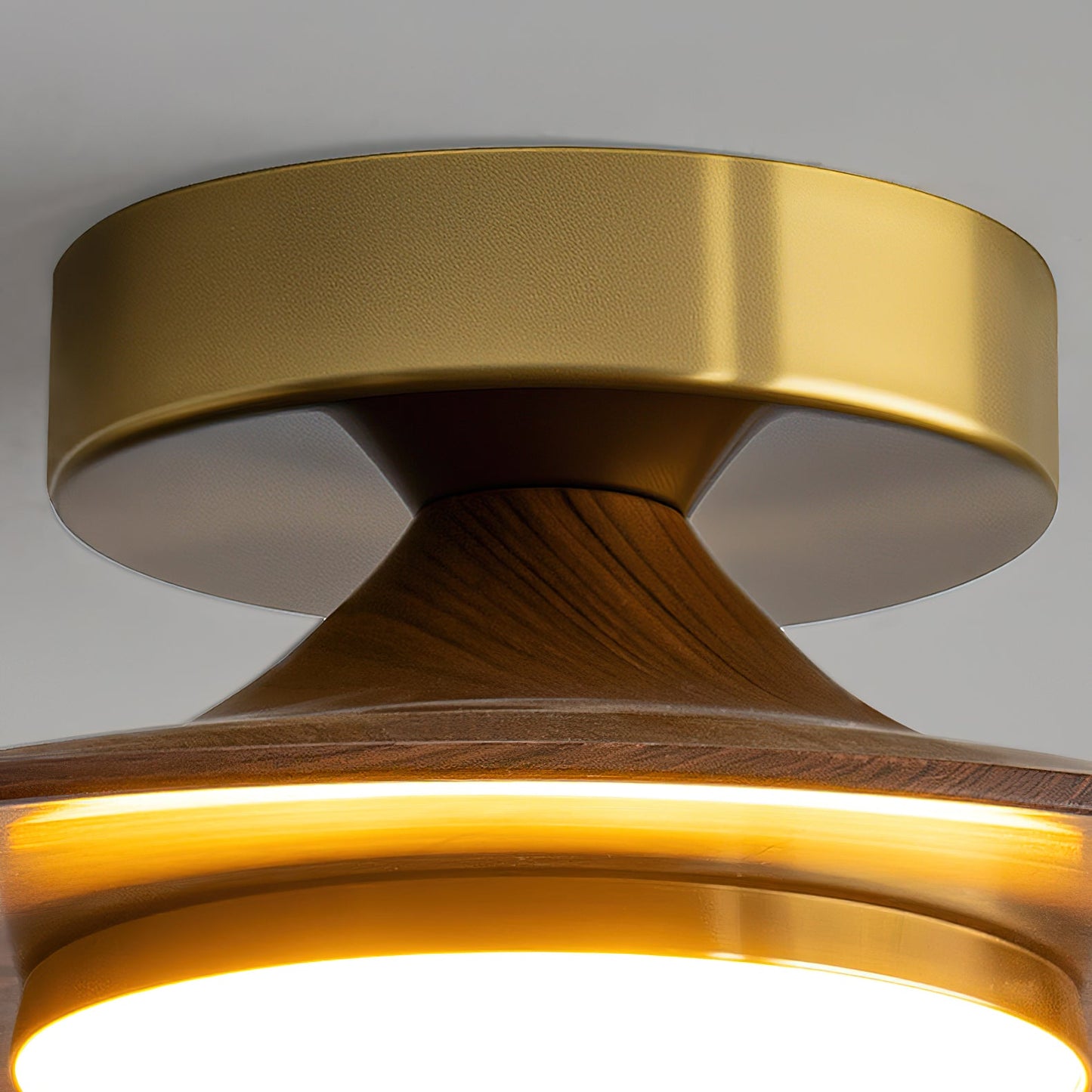 Compact Disc Flush Mount Ceiling Light — Metal & Wood Tone