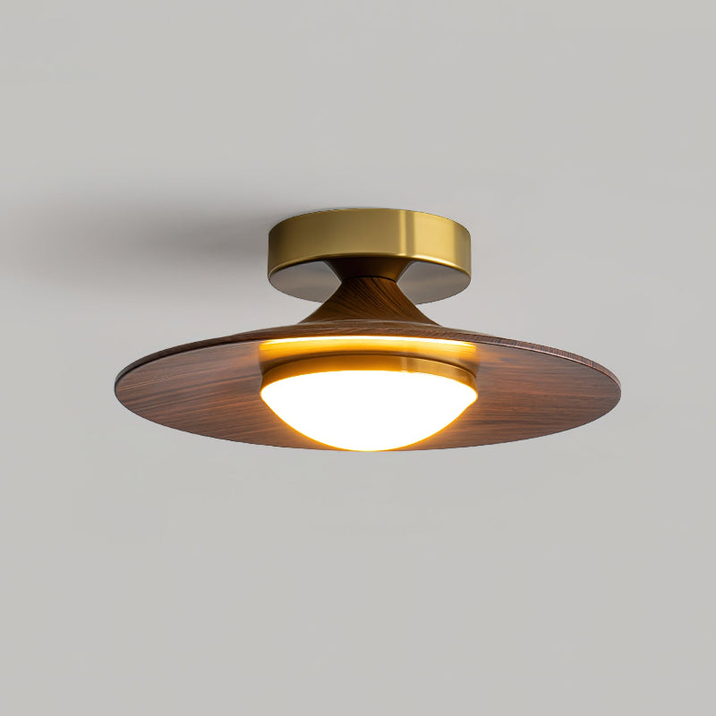 Compact Disc Flush Mount Ceiling Light — Metal & Wood Tone