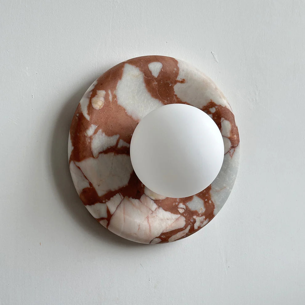 Strata Wall Sconce — Natural Stone Sconce with Frosted Glass Globe