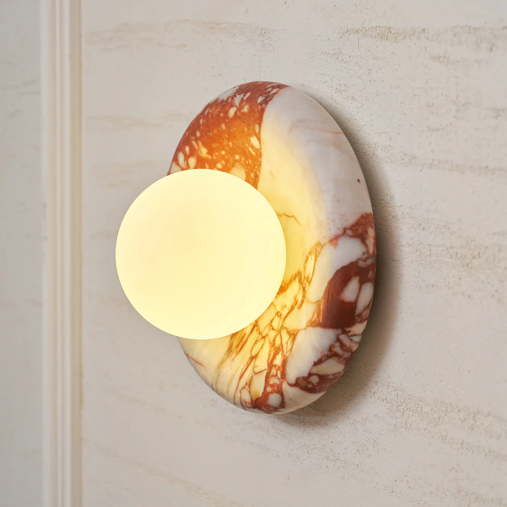 Strata Wall Sconce — Natural Stone Sconce with Frosted Glass Globe
