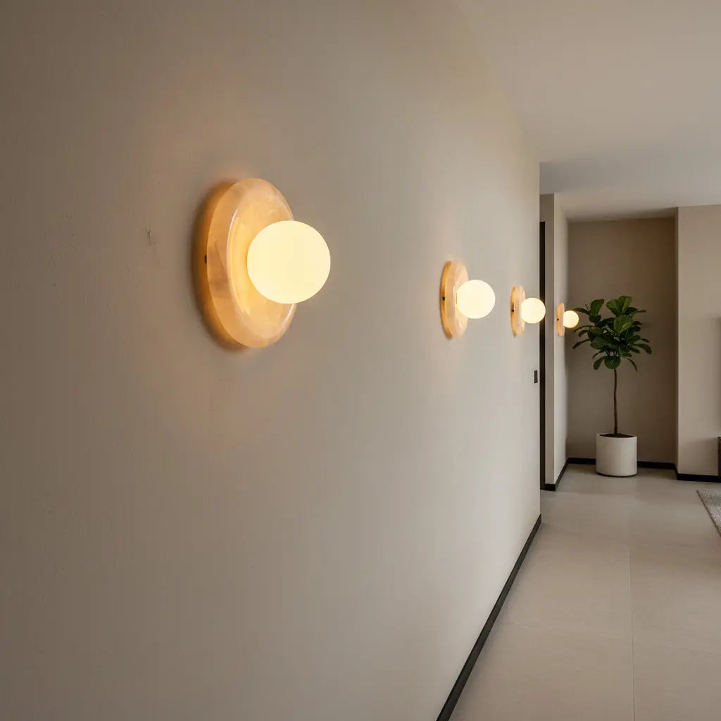 Natural Stone Wall Sconce — Round Designer Wall Sconce Fixture, Each Piece One-of-a-Kind — Wall Lights for Bedroom, Wall Lights for Living Room — Indoor Wall Lamp for Hallway and Den/Study Erbstuk
