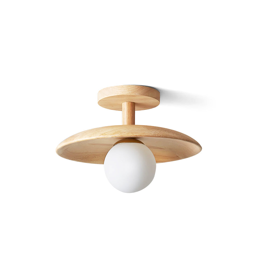 Ash Wood & Glass Slim Flush Mount Ceiling Light