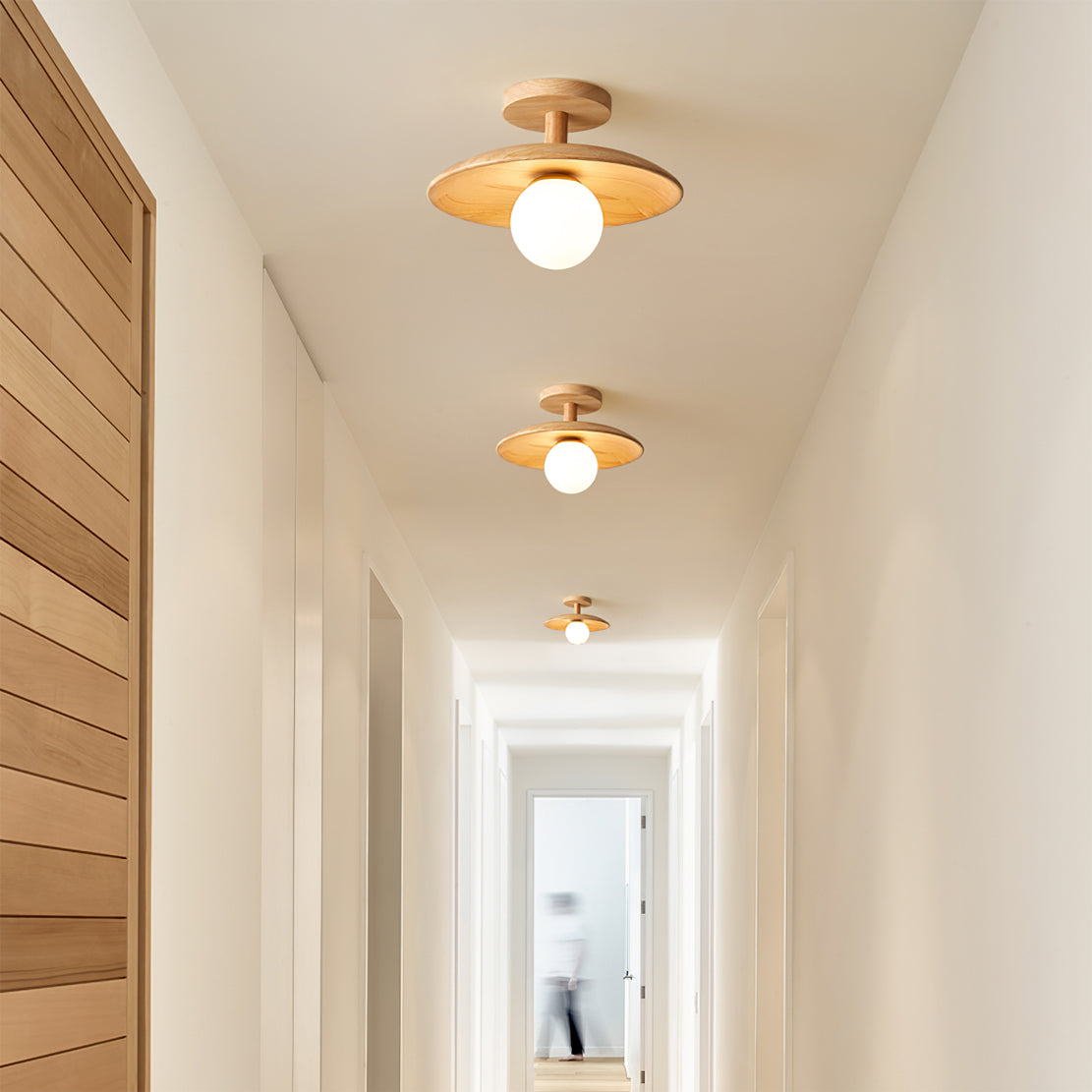 Ash Wood & Glass Slim Flush Mount Ceiling Light