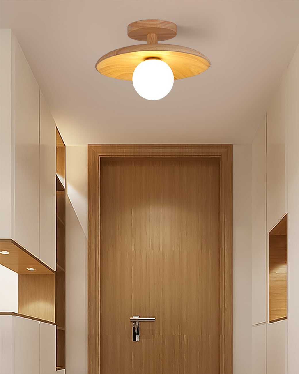 Ash Wood & Glass Slim Flush Mount Ceiling Light