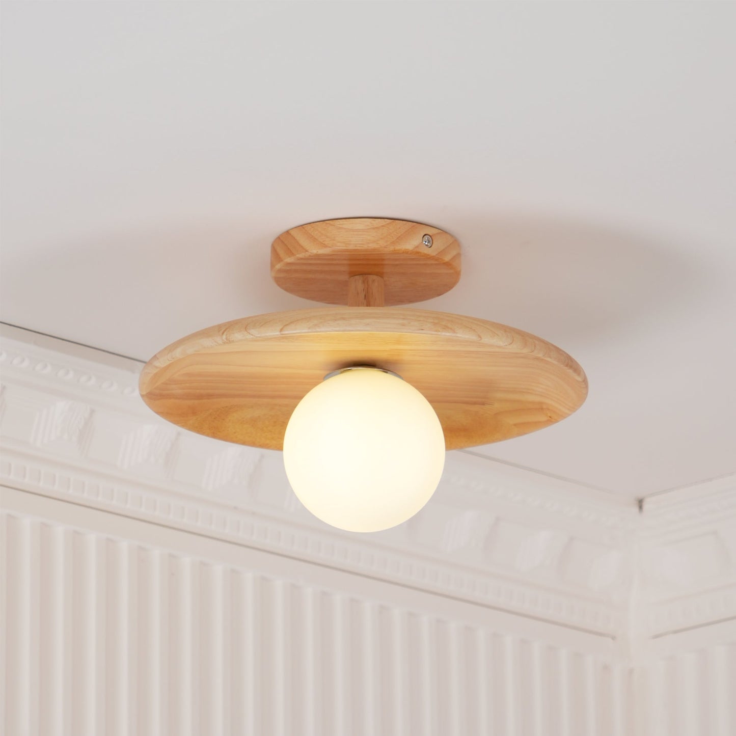 Ash Wood & Glass Slim Flush Mount Ceiling Light