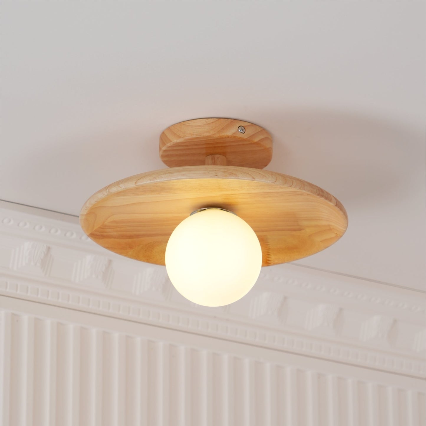 Ash Wood & Glass Slim Flush Mount Ceiling Light