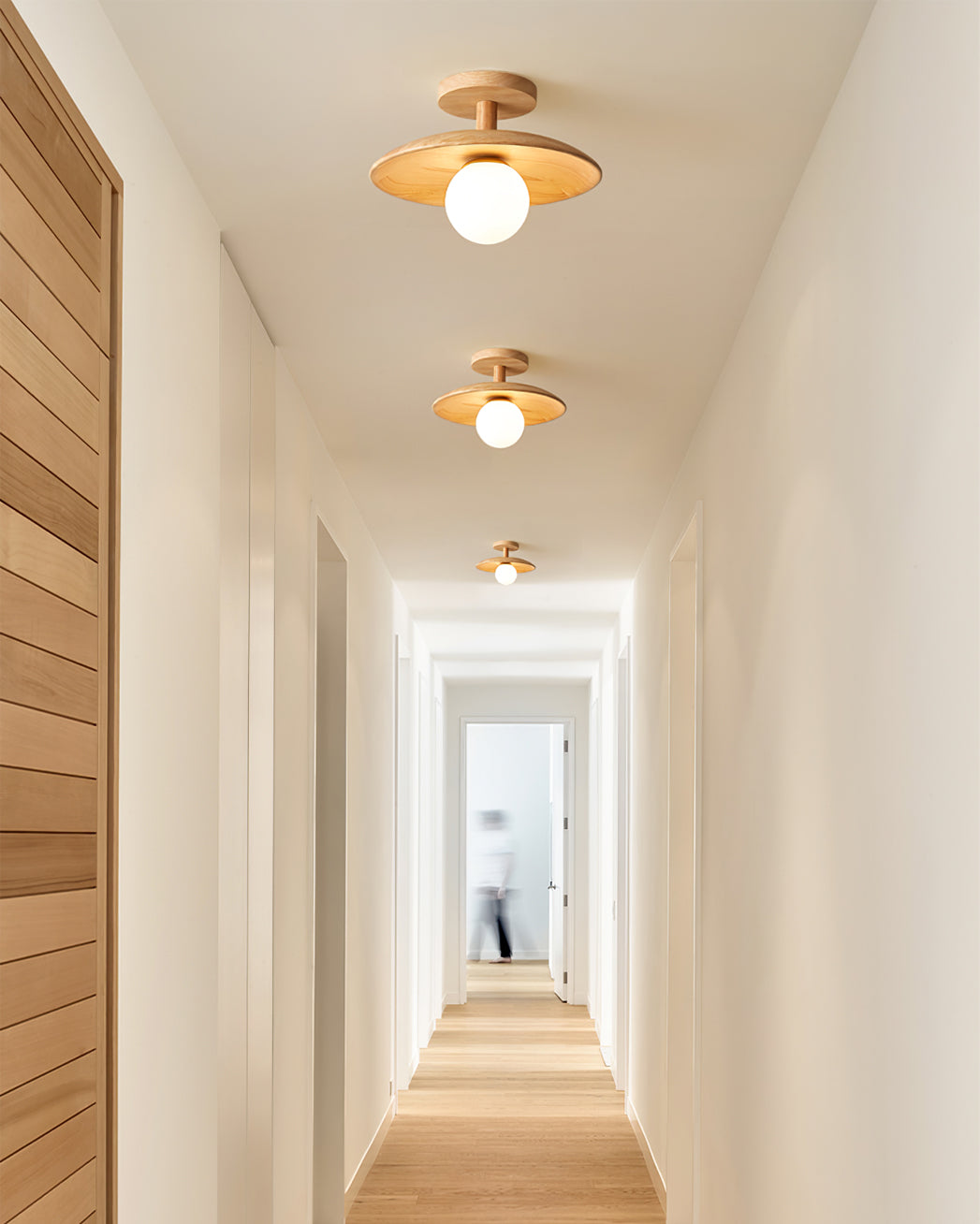 Ash Wood & Glass Slim Flush Mount Ceiling Light