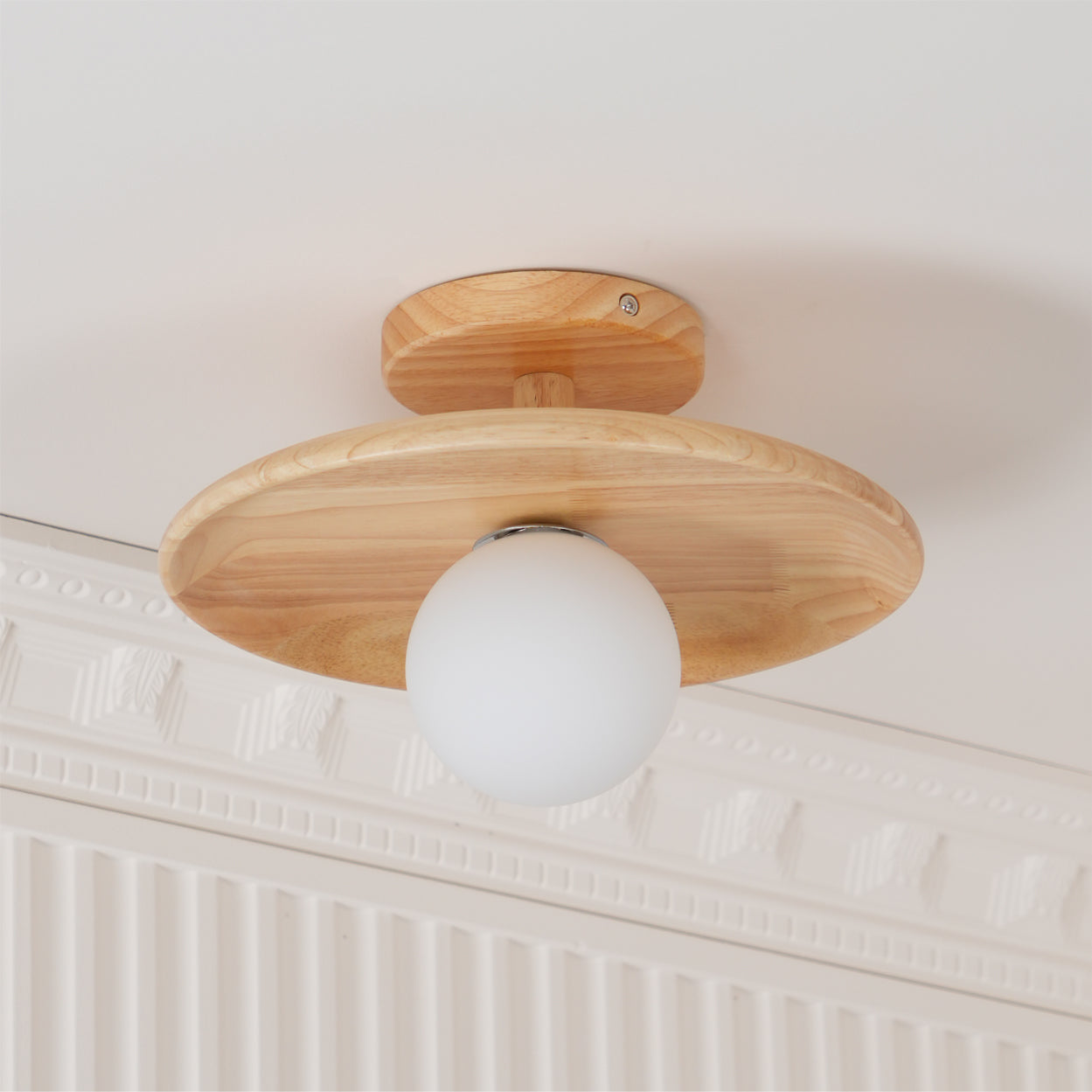Ash Wood & Glass Slim Flush Mount Ceiling Light
