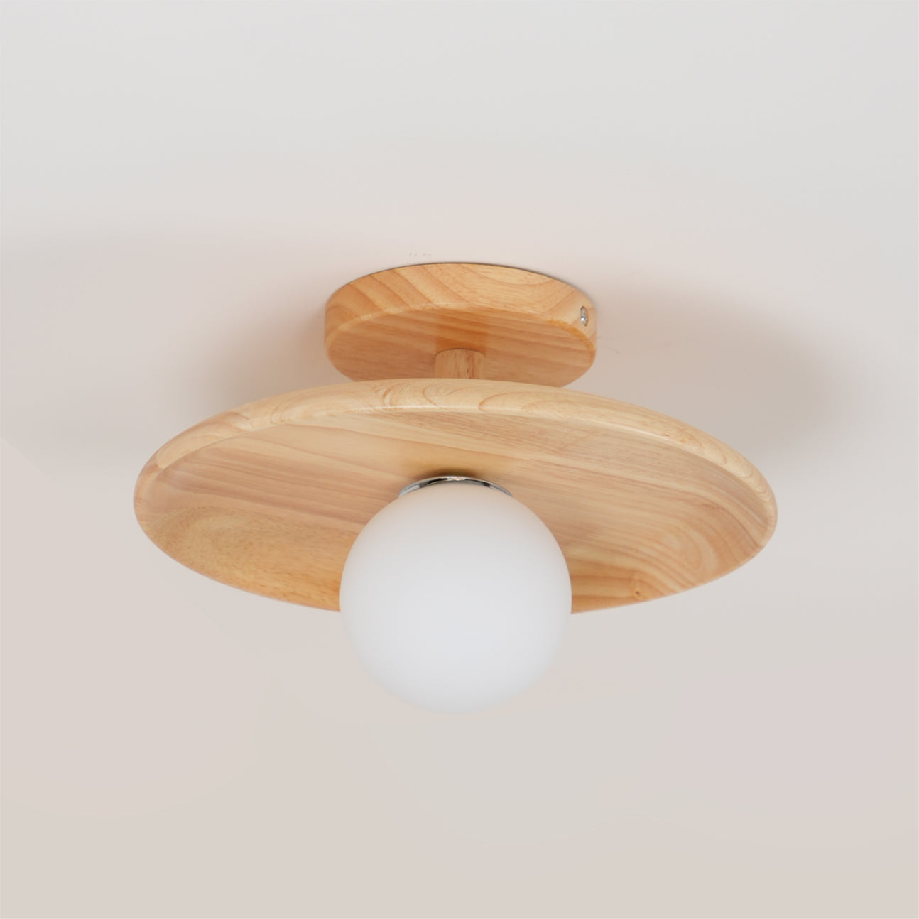Ash Wood & Glass Slim Flush Mount Ceiling Light