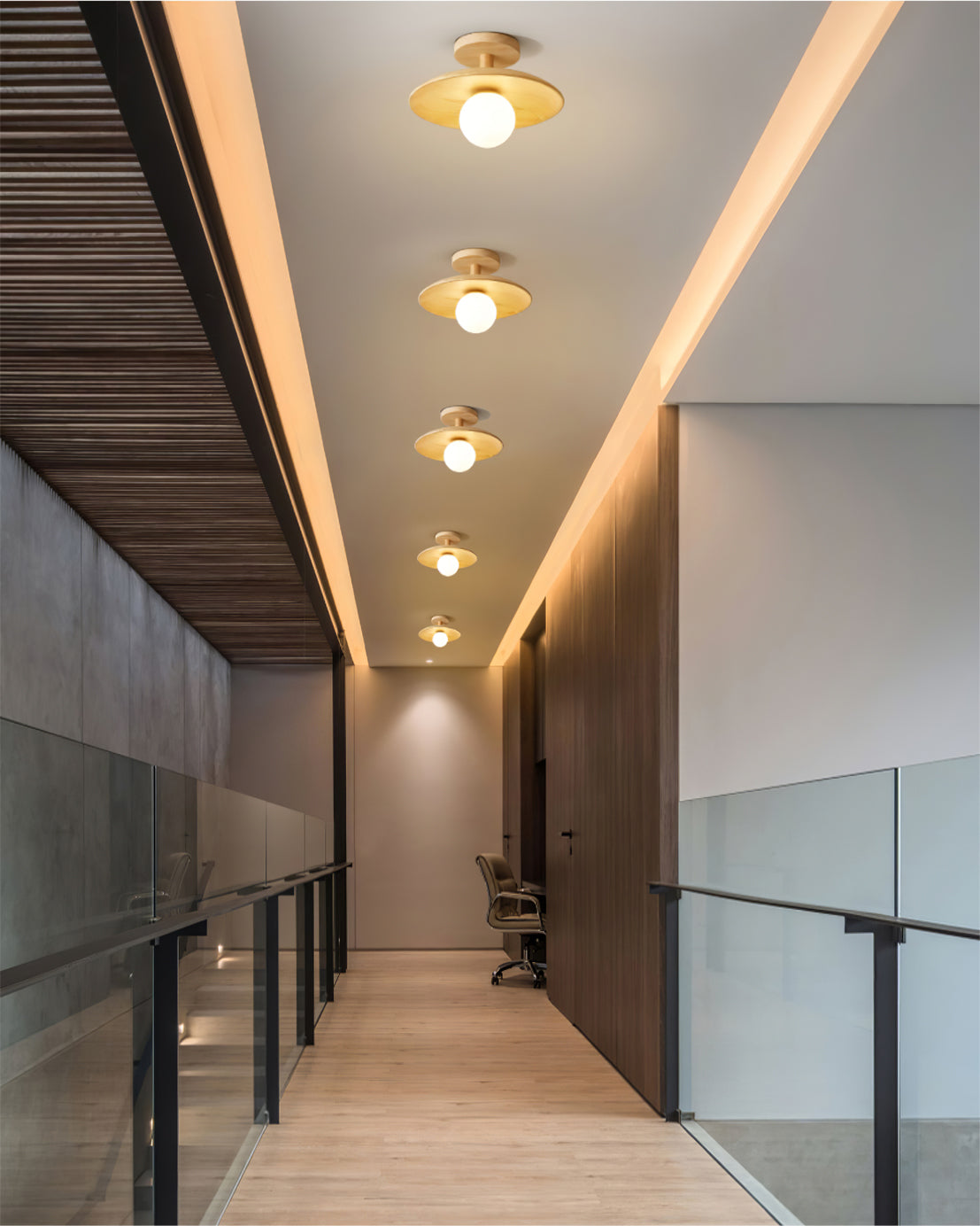 Ash Wood & Glass Slim Flush Mount Ceiling Light